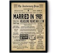 Stuff4 44th Anniversary Poster Framed - Married In 1981 Newspaper - Happy 44 Wedding Anniversary for Men Women Retro Vintage Gifts Back In 1981, 8x10 Inch Anniversaries Posters