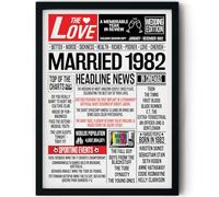 Stuff4 44th Anniversary Poster Framed, Married In 1982 Newspaper | Happy 44th Wedding Anniversary for Women and Men Vintage Gifts Retro Back In 1982, 8x10 Inch Anniversaries Posters