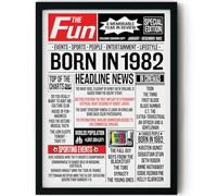 Stuff4 44th Birthday Poster Framed, Born In 1982 Newspaper