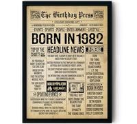 Stuff4 44th Birthday Poster Framed, Born In 1982 Vintage Newspaper