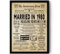 Stuff4 45th Anniversary Poster Framed - Married In 1980 Newspaper - Happy 45 Wedding Anniversary for Men Women Retro Vintage Gifts Back In 1980, 8x10 Inch Anniversaries Posters