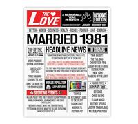 Stuff4 44th Anniversary Poster Unframed - Married In 1981 Newspaper - Happy 44th Wedding Anniversary for Men Women Vintage Gifts Retro Back In 1981, 8x10 Inch Forty-Fourth Anniversaries Posters