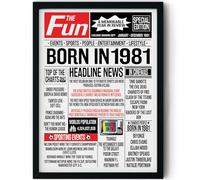 Stuff4 45th Birthday Poster Framed, Born In 1981 Newspaper