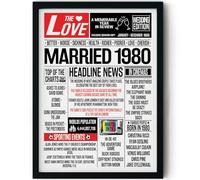 Stuff4 46th Anniversary Poster Framed - Married In 1980 Newspaper - Happy 46th Wedding Anniversary for Men Women Vintage Gifts Retro Back In 1980, 8x10 Inch Anniversaries Posters