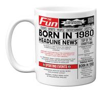 Stuff4 45th Birthday Mug Gift for Men Women - Born in 1980 Newspaper - Happy 45 Birthday Gifts for Mum Dad Uncle Aunt Vintage Retro Back in 1980 Age Forty-Five Bday, 11oz Ceramic Coffee Mugs