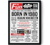 Stuff4 46th Birthday Poster Framed, Born In 1980 Newspaper