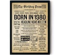Stuff4 46th Birthday Poster Framed, Born In 1980 Vintage Newspaper