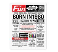 Stuff4 46th Birthday Poster Unframed - Born In 1980 Newspaper - Happy 46th Birthday Gifts for Men Women Vintage Retro Back In 1980, 8x10 Inch Bday Party Decor Decoration