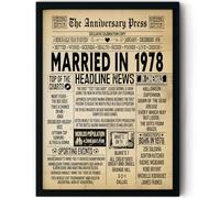 Stuff4 48th Anniversary Poster Framed - Married In 1978 Newspaper - 48 Wedding Anniversary for Men Women Retro Vintage Gifts Back In 1978, 8x10 Inch Anniversaries Posters