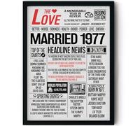 Stuff4 49th Anniversary Poster Framed - Married In 1977 Newspaper - Happy 49th Wedding Anniversary for Men Women Vintage Gifts Retro Back In 1977, 8x10 Inch Anniversaries Posters