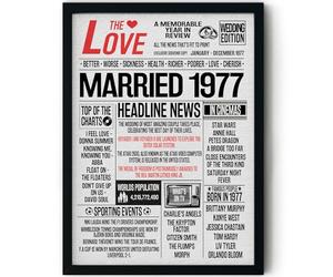 Stuff4 49th Anniversary Poster Framed - Married In 1977 Newspaper - Happy 49th Wedding Anniversary for Men Women Vintage Gifts Retro Back In 1977, 8x10 Inch Anniversaries Posters