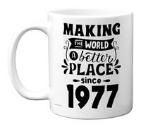 48th Birthday Mug Gift for Men Women - Making the World a Better Place Since 1977 - Happy 48 Birthday Gifts for Grandad Grandma Nan Retro Back In 1977 Age Forty-Eight Bday, 11oz Ceramic Coffee Mugs