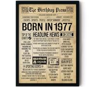 Stuff4 49th Birthday Poster Framed - Born In 1977 Vintage Newspaper - Happy 49th Birthday Gifts for Women Men Retro Back In 1977, 8x10 Inch Decor Decoration Bday Party