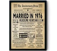Stuff4 50th Anniversary Poster Framed - Married In 1976 Newspaper - 50 Wedding Anniversary for Men Women Retro Vintage Gifts Back In 1976, 8x10 Inch Anniversaries Posters