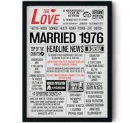 Stuff4 50th Anniversary Poster Framed - Married In 1976 Newspaper - Happy 50th Wedding Anniversary for Men Women Vintage Gifts Retro Back In 1976, 8x10 Inch Anniversaries Posters