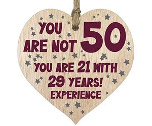 Stuff4 50th Birthday Gift For Women Men Wooden Heart Plaque, Light Wood Sign Keepsake, Happy Birthday Mum, Girlfriend, Dad, Husband, Wife, Boyfriend, Mum Gifts From Son, Nan, Grandad Birthday Present