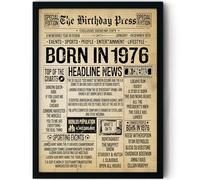 Stuff4 50th Birthday Poster Framed, Born In 1976 Vintage Newspaper