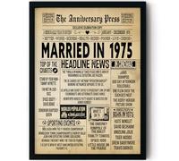 Stuff4 51st Anniversary Poster Framed - Married In 1975 Newspaper - 51 Wedding Anniversary for Men Women Retro Vintage Gifts Back In 1975, 8x10 Inch Anniversaries Posters