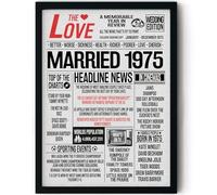 Stuff4 51st Anniversary Poster Framed - Married In 1975 Newspaper - Happy 51st Wedding Anniversary for Men Women Vintage Gifts Retro Back In 1975, 8x10 Inch Anniversaries Posters
