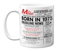 Stuff4 50th Birthday Mug Gift for Men Women - Born in 1975 Newspaper - Happy 50 Birthday Gifts for Mum Dad Uncle Aunt Vintage Retro Back in 1975 Age Fifty Bday, 11oz Ceramic Coffee Mugs