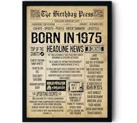 Stuff4 51st Birthday Poster Framed, Born In 1975 Vintage Newspaper