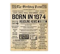Stuff4 51st Birthday Poster Unframed - Born In 1974 Vintage Newspaper - Happy 51st Birthday Gifts for Women Men Retro Back In 1974, 8x10 Inch Fifty-One Fifty-First Decor Decoration Bday Party