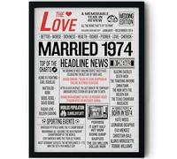 Stuff4 52nd Anniversary Poster Framed, Married In 1974 Newspaper