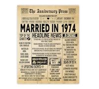 Stuff4 52nd Anniversary Poster Unframed - Married In 1974 Newspaper - 52 Wedding Anniversary for Men Women Retro Vintage Gifts Back In 1974, 8x10 Inch Anniversaries Posters