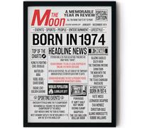 Stuff4 52nd Birthday Poster Framed, Born In 1974 Newspaper