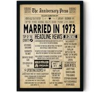 Stuff4 53rd Anniversary Poster Framed - Married In 1973 Newspaper - 53 Wedding Anniversary for Men Women Retro Vintage Gifts Back In 1973, 8x10 Inch Anniversaries Posters