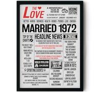 Stuff4 54th Anniversary Poster Framed - Married In 1972 Newspaper - Happy 54th Wedding Anniversary for Men Women Vintage Gifts Retro Back In 1972, 8x10 Inch Anniversaries Posters
