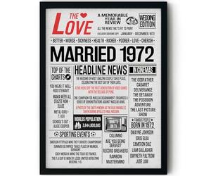 Stuff4 54th Anniversary Poster Framed - Married In 1972 Newspaper - Happy 54th Wedding Anniversary for Men Women Vintage Gifts Retro Back In 1972, 8x10 Inch Anniversaries Posters