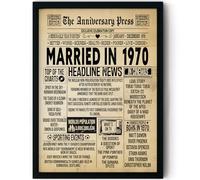 Stuff4 55th Anniversary Poster Framed - Married In 1970 Newspaper - Happy 55 Wedding Anniversary for Men Women Retro Vintage Gifts Back In 1970, 8x10 Inch Anniversaries Posters