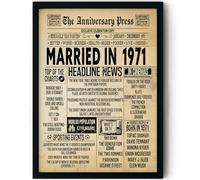 Stuff4 55th Anniversary Poster Framed - Married In 1971 Newspaper - 55 Wedding Anniversary for Men Women Retro Vintage Gifts Back In 1971, 8x10 Inch Anniversaries Posters
