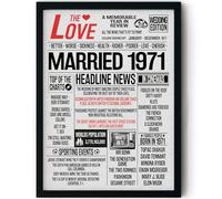 Stuff4 55th Anniversary Poster Framed - Married In 1971 Newspaper - Happy 55th Wedding Anniversary for Men Women Vintage Gifts Retro Back In 1971, 8x10 Inch Anniversaries Posters