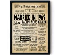 Stuff4 56th Anniversary Poster Framed - Married In 1969 Newspaper - Happy 56 Wedding Anniversary for Men Women Retro Vintage Gifts Back In 1969, 8x10 Inch Anniversaries Posters