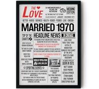 Stuff4 56th Anniversary Poster Framed - Married In 1970 Newspaper - Happy 56th Wedding Anniversary for Men Women Vintage Gifts Retro Back In 1970, 8x10 Inch Anniversaries Posters