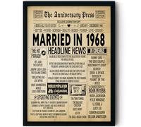 Stuff4 57th Anniversary Poster Framed - Married In 1968 Newspaper - Happy 57 Wedding Anniversary for Men Women Retro Vintage Gifts Back In 1968, 8x10 Inch Anniversaries Posters