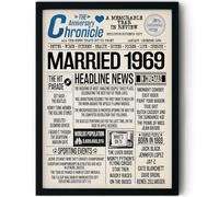 Stuff4 57th Anniversary Poster Framed, Married In 1969 Newspaper | Happy 57th Wedding Anniversary for Women and Men Vintage Gifts Retro Back In 1969, 8x10 Inch Anniversaries Posters