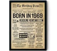 Stuff4 57th Birthday Poster Framed - Born In 1969 Vintage Newspaper - Happy 57th Birthday Gifts for Women Men Retro Back In 1969, 8x10 Inch Decor Decoration Bday Party