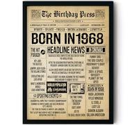Stuff4 58th Birthday Poster Framed, Born In 1968 Vintage Newspaper