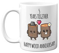 5th Anniversary Mug Gift for Men Women - 5 Years Together - Happy Wooden Anniversary Wedding for Husband Wife Son Daughter Brother Sister, 11oz Ceramic Coffee Mugs Gifts