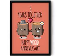 Stuff4 5th Anniversary Poster Framed - 5 Years Together - Happy 5th Wedding Anniversary Cute Gifts for Wife Husband Boyfriend Girlfriend Companion Partner, 8x10 Inch Anniversaries Posters