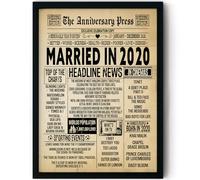 Stuff4 5th Anniversary Poster Framed - Married In 2020 Newspaper - Happy 5 Wedding Anniversary for Men Women Retro Vintage Gifts Back In 2020, 8x10 Inch Anniversaries Posters