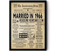 Stuff4 60th Anniversary Poster Framed - Married In 1966 Newspaper - 60 Wedding Anniversary for Men Women Retro Vintage Gifts Back In 1966, 8x10 Inch Anniversaries Posters
