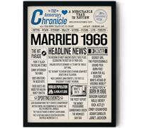 Stuff4 60th Anniversary Poster Framed - Married In 1966 Newspaper - Happy 60th Wedding Anniversary for Men Women Vintage Gifts Retro Back In 1966, 8x10 Inch Anniversaries Posters