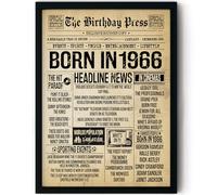 Stuff4 60th Birthday Poster Framed - Born In 1966 Vintage Newspaper - Happy 60th Birthday Gifts for Women Men Retro Back In 1966, 8x10 Inch Decor Decoration Bday Party
