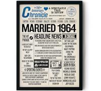 Stuff4 62nd Anniversary Poster Framed - Married In 1964 Newspaper - Happy 62nd Wedding Anniversary for Men Women Vintage Gifts Retro Back In 1964, 8x10 Inch Anniversaries Posters
