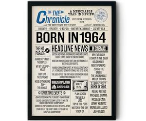 Stuff4 62nd Birthday Poster Framed, Born In 1964 Newspaper