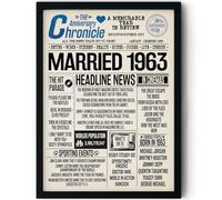 Stuff4 63rd Anniversary Poster Framed - Married In 1963 Newspaper - Happy 63rd Wedding Anniversary for Men Women Vintage Gifts Retro Back In 1963, 8x10 Inch Anniversaries Posters
